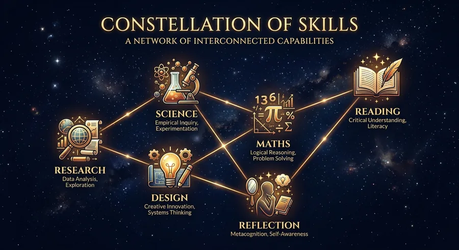 The PPL Engine shown as a constellation of 19 connected capabilities across 5 clusters