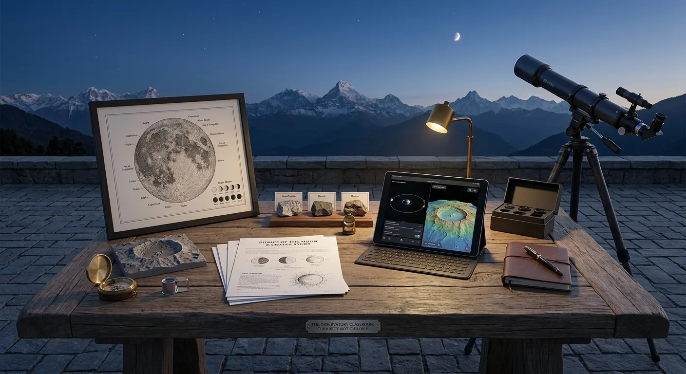 A telescope and inquiry station representing school-level academic enrichment