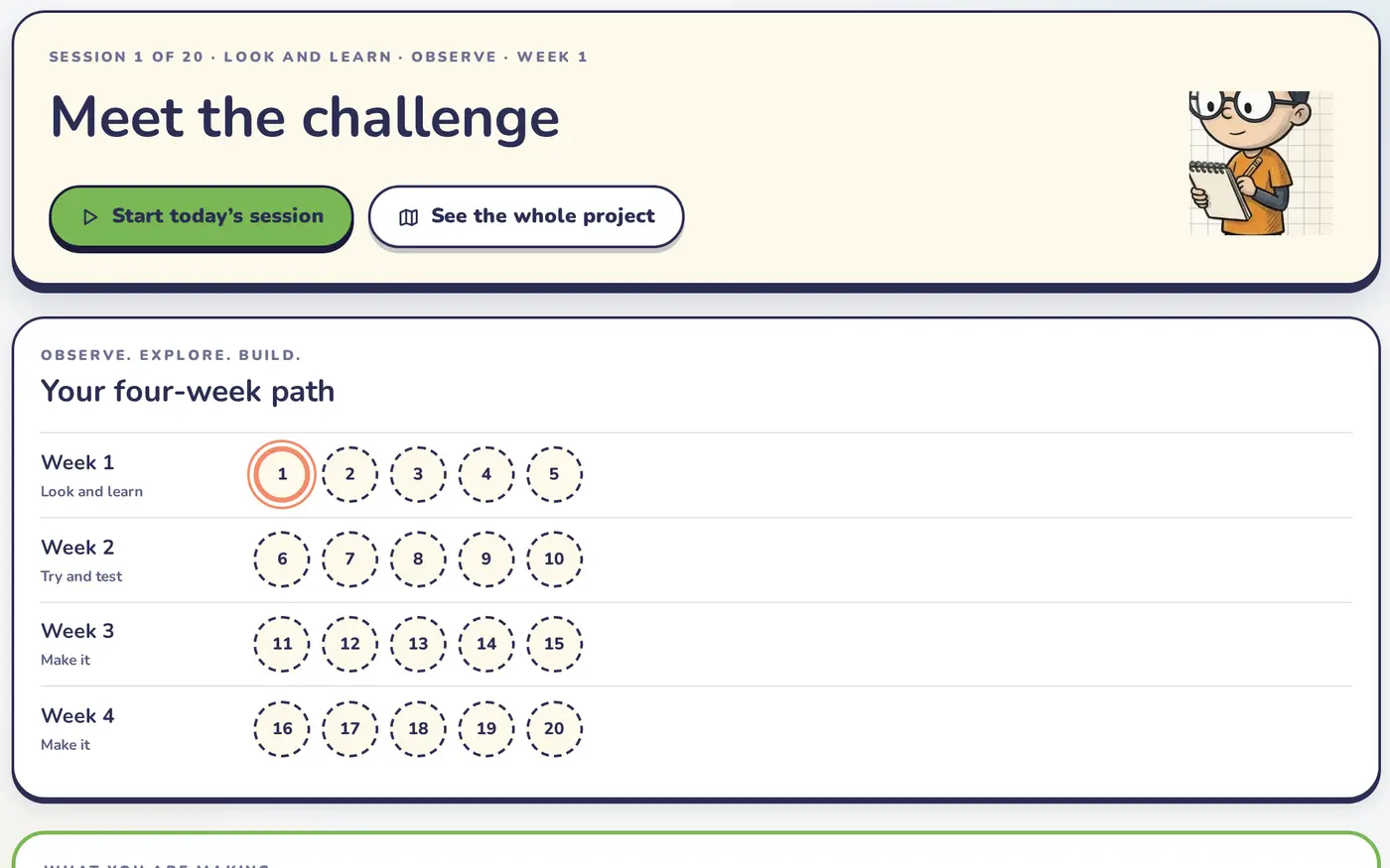 A Grade 4 Project Lab in the Wennan’s World Portal: Session 1 of 20 and the four-week path from Look and learn to Make it