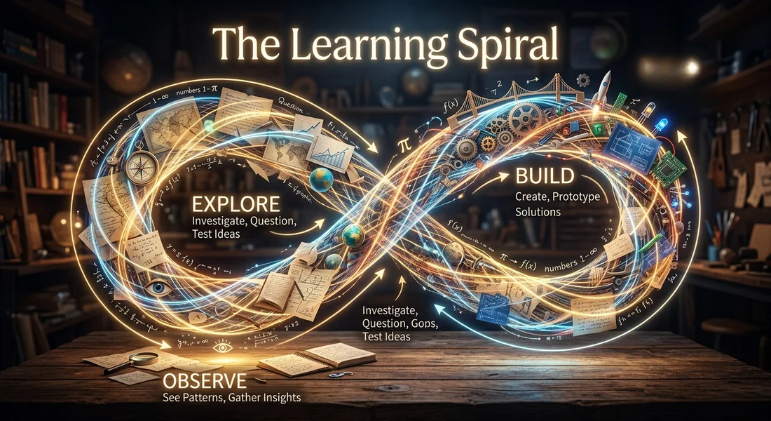 The Learning Spiral: explore, observe and build looping through one another